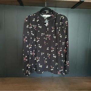 LOFT Floral Long Sleeve Button Down Ruffle Collar Shirt New With Tags